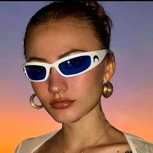 Futuristic sunglasses / Blue lens sunglasses / White sunglasses